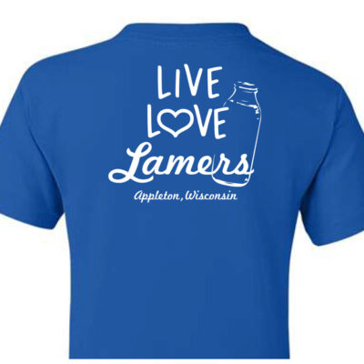 Lamers Dairy Live Love Lamers t-shirt back blue, appleton, wisconsin