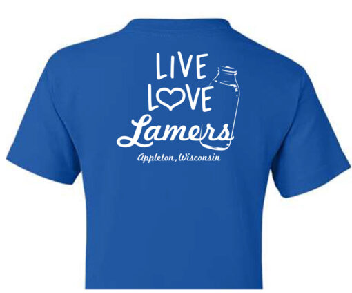 Lamers Dairy Live Love Lamers t-shirt back blue, appleton, wisconsin