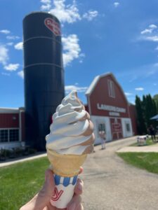 Vanilla and Chocolate soft serve ice cream cone from Lamers Dairy